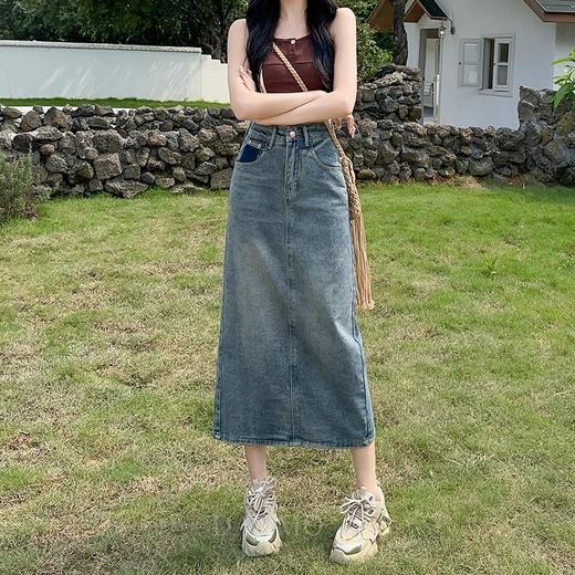 「DANMO水洗丹宁A字裙」高腰拉长腰线显高显瘦 开叉设计秀出长腿 立体裁剪简约百搭 商品图4