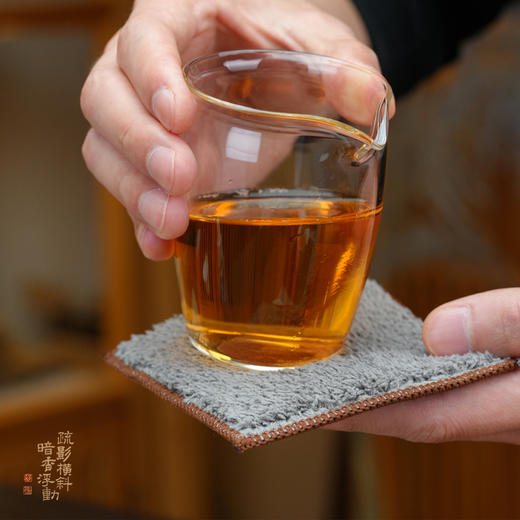 暗香疏影/咖色皮绒杯垫/新中式两用茶垫布茶盘垫茶道皮革杯垫抹布 商品图3