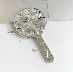 （文创）手持化妆镜波纹银原形12cm+柄长10cmJS（任亿果）