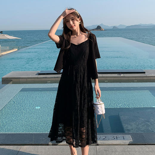 奢姿大码女装2025夏季气质蕾丝吊带针织两件套胖妹妹时尚通勤套装9952921550 商品图0