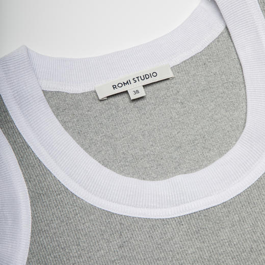 ROMI STUDIO【慵懒趣味】32支2×2密织罗纹撞色灰色吊带背心T3421 商品图1