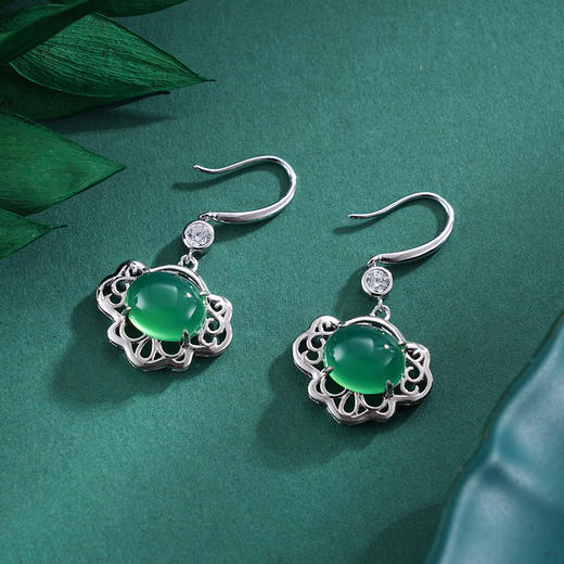 子佩集S925银【寒烟锁翠】耳环【ES012494】纯银玉髓绿玉髓锁2503 商品图2