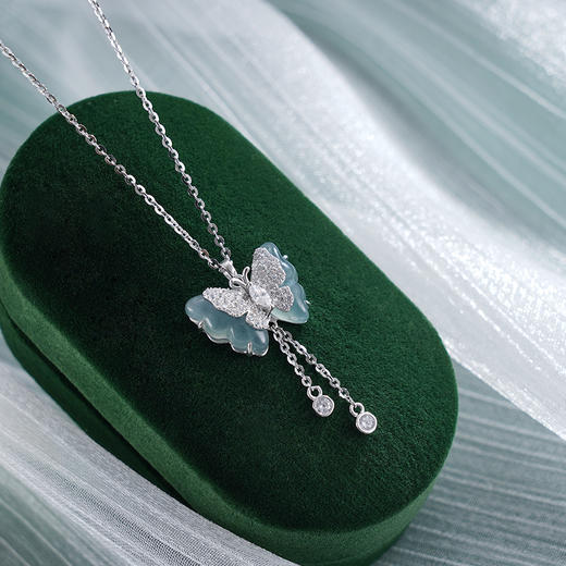 子佩集S925银【蝴蝶之夏】套链【YL-7270】纯银项链时尚翡翠蝴蝶项链2503 商品图2