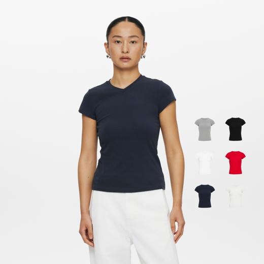 oneup小v领弹力短袖 商品图0