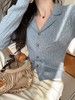 哥弟同款气质古巴领含真丝羊毛显瘦坑条针织开衫罩衫 商品缩略图6