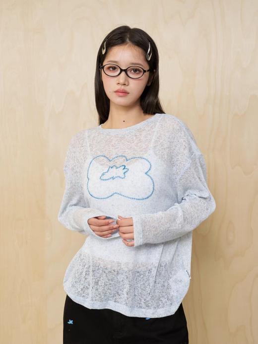 MoodLikeMe/MTX2501/透视针织花朵刺绣长袖T恤 商品图3