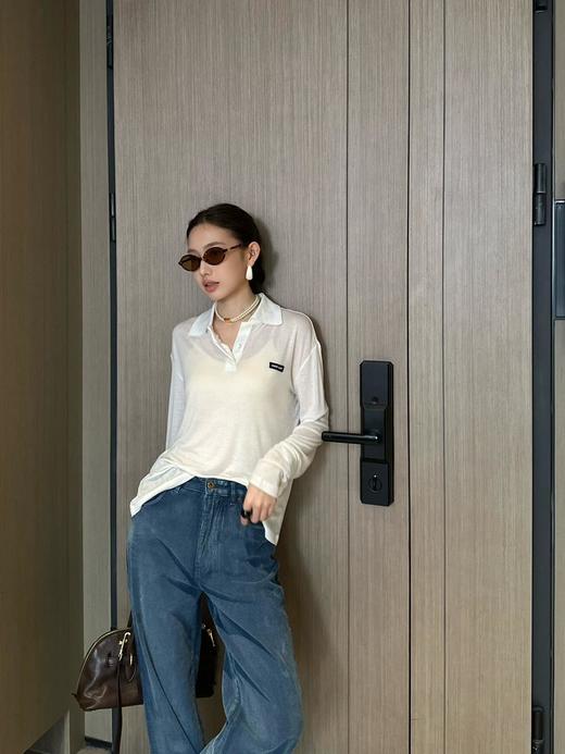 缪缪24Fw秋冬新款罗纹针织长袖polo衫（DQJ） 商品图0