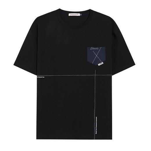 【DMH】大依优型大码印花短袖T恤落肩袖贴布口袋宽松半袖男装夏季新款上衣男士 商品图4