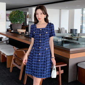 奢姿大码女装2025新款夏季胖妹妹法式收腰复古格子通勤气质连衣裙9952853136