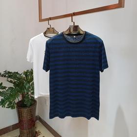 男士休闲圆领上衣间条轻薄舒适撞色T恤  FL-21098*