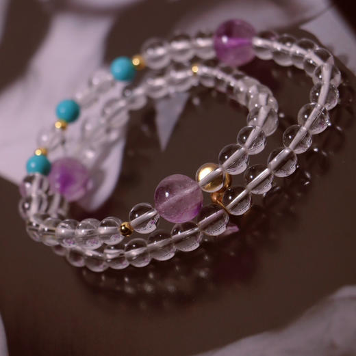 白水晶双圈手链 天然宝石绿松石 夏日清凉感 商品图9