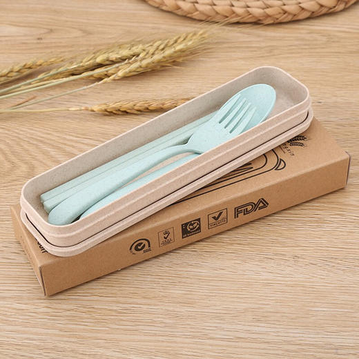 韵舒雅 小麦叉勺筷餐具套装 小麦纤维安全舒适干净卫生环保携带方便 商品图1