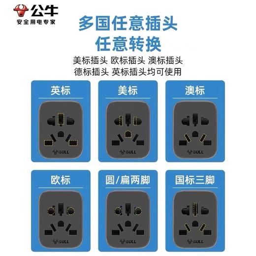 公牛国标转换器插座 插头万能孔插板转换头英欧德美澳标日本韩国香港版境外电器转内地使用 1个 商品图1