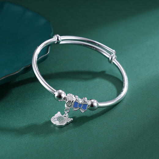 子佩集S999银【甜蜜米宝】童镯【TZ000883】纯银儿童蓝色笑脸蝴蝶结2503 商品图6