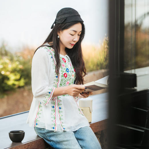 【林栖设计小店】【现货】婴儿棉衬衣墨西哥刺绣宽松显瘦2025夏季新品七分袖上衣女1952058 商品图1