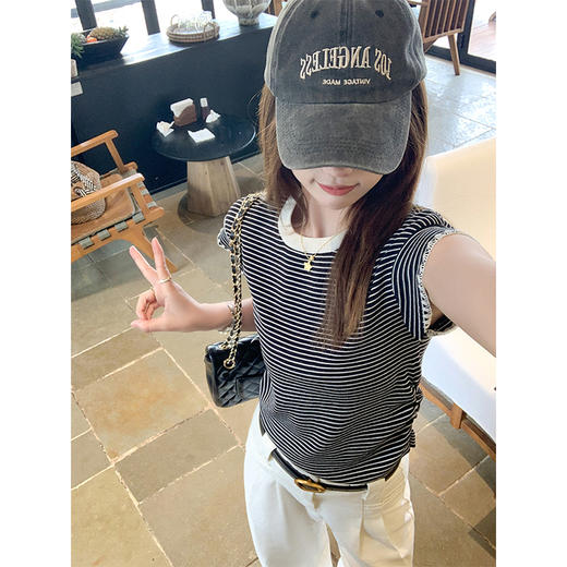 【129元任选2件】现货！条纹针织短袖T 商品图2