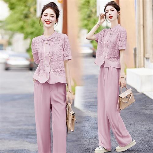 新中式时尚套装，气质淑女显瘦减龄长裤两件套HR-YRX88867 商品图3