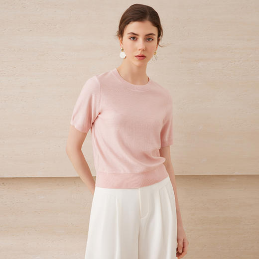 【金葱混纺短袖针织衫】EITIE爱特爱舒适柔软百搭显瘦2025夏新款B2501602 商品图4