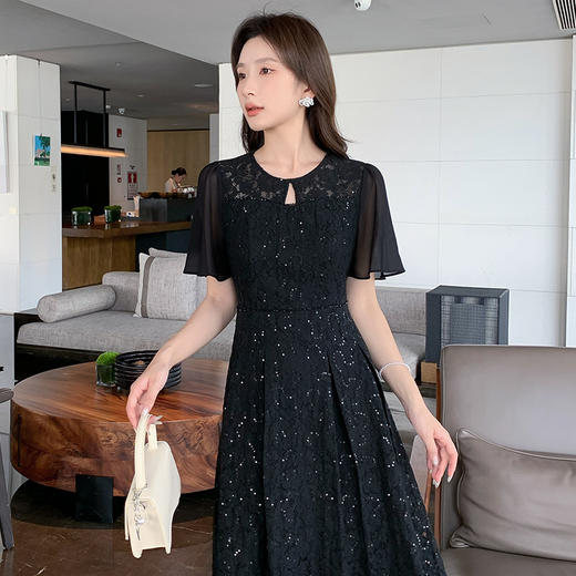 奢姿大码女装2025夏季新款胖妹妹圆领轻奢优雅精致连衣裙蕾丝裙9952869322 商品图4