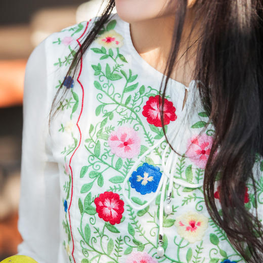 【林栖设计小店】【现货】婴儿棉衬衣墨西哥刺绣宽松显瘦2025夏季新品七分袖上衣女1952058 商品图5