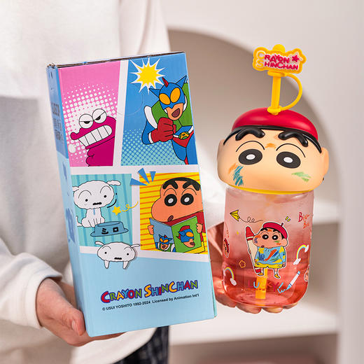 摩登主妇蜡笔小新玻璃杯带盖水杯2025新款杯子高颜值果汁杯吸管杯 商品图4