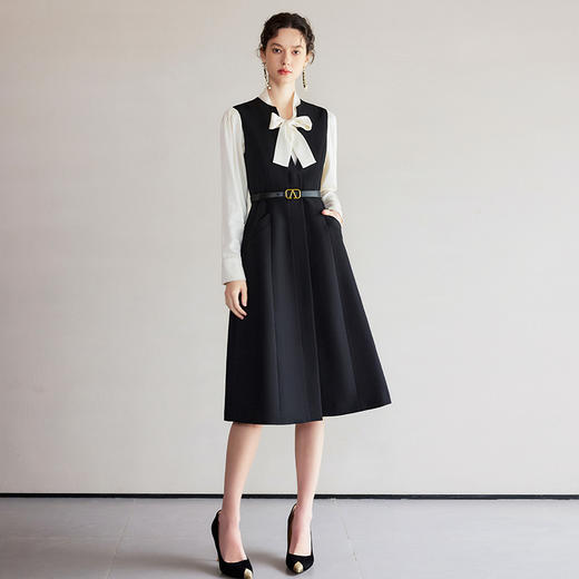 IWY/春季穿搭一整套新款香槟色蝴蝶结长袖衬衫法式黑色连衣裙B522+Q1261 商品图3