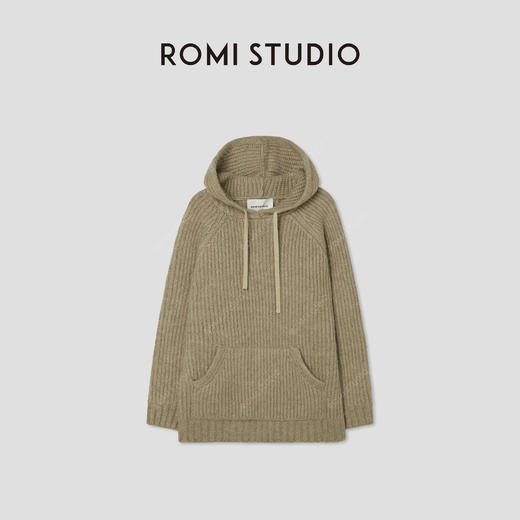 ROMI STUDIO"秋冬美拉德"连帽宽松草绿毛衣M2363 商品图0