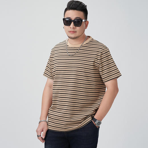 【DMH】大依优型大码条纹短袖T恤男装潮流街头休闲吸汗透气宽松半袖夏装上衣男士 商品图2
