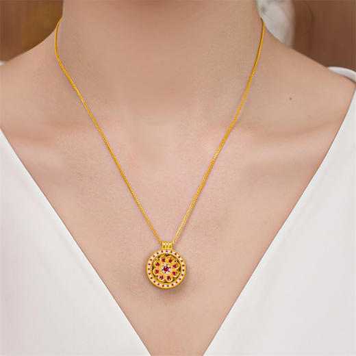 【热卖臻品】芳华-美人如花系列项链 足金黄金钻石红宝石套链MEMORA诗普琳LN533001 商品图8