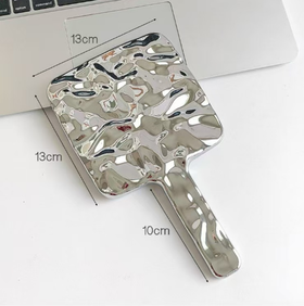（文创）手持化妆镜波纹银方形13cm+柄长10cmJS（任亿果）