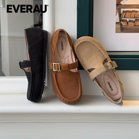 EVERAU圆润鞋头简约搭扣通勤复古单豆女鞋EA7079
