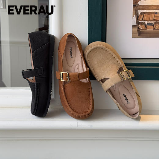 EVERAU圆润鞋头简约搭扣通勤复古单豆女鞋EA7079 商品图0