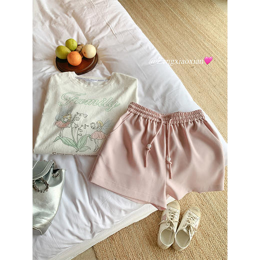 <曾小咸推荐>卡通印花长袖防晒T恤粉色休闲短裤 商品图2