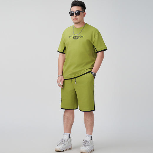 【棉质】【DMH】大依优型大码夏季套装透气短袖短裤两件夏季潮牌印花美式运动宽松大码体恤衫男士 商品图1