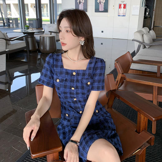 奢姿大码女装2025新款夏季胖妹妹法式收腰复古格子通勤气质连衣裙9952853136 商品图2