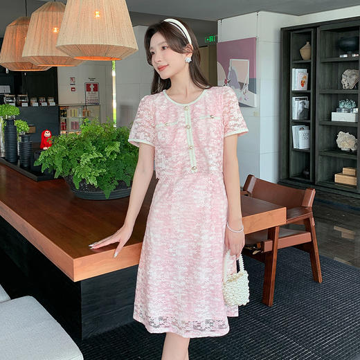 【清仓超15天不保价】奢姿大码女装2025夏季胖妹妹轻奢休闲连衣裙圆领假两件拼接裙子9952890354 商品图1