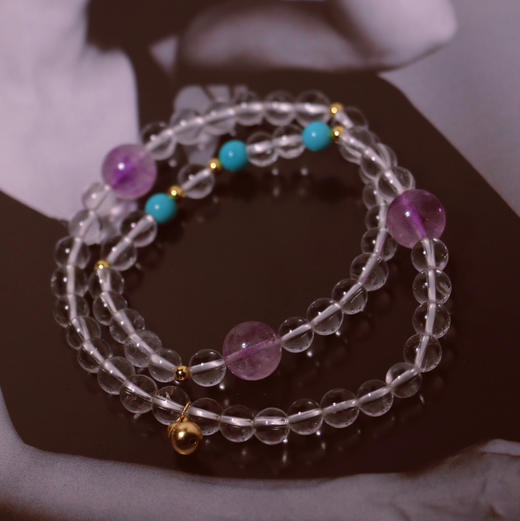 白水晶双圈手链 天然宝石绿松石 夏日清凉感 商品图7