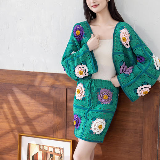 苏苏姐家牡丹拼花外套半裙套装手工DIY钩针4股棉毛线自制材料包 商品图1