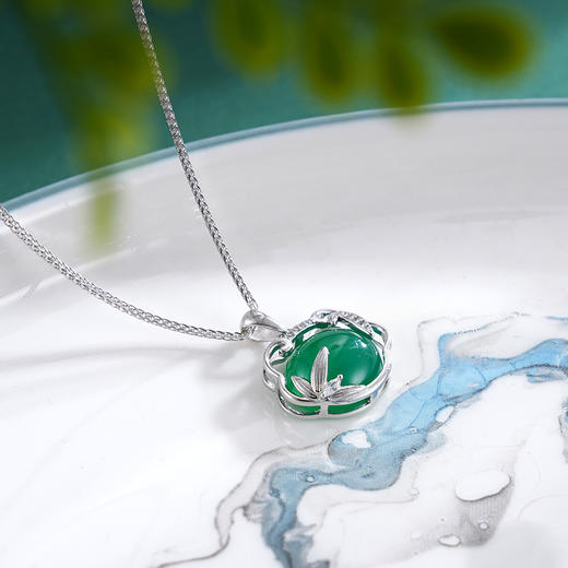 子佩集S925银【绿竹生欢】套链【TL015315】纯银项链玉髓绿玉髓锁竹叶2503 商品图2