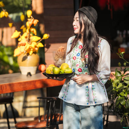 【林栖设计小店】【现货】婴儿棉衬衣墨西哥刺绣宽松显瘦2025夏季新品七分袖上衣女1952058 商品图0