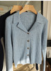 哥弟同款气质古巴领含真丝羊毛显瘦坑条针织开衫罩衫 商品缩略图9