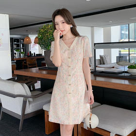 奢姿大码女装2025夏季气质v领短袖连衣裙胖妹妹时尚减龄显瘦裙子9952869637