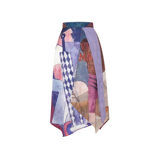 两三事 棱镜诗行 2025夏季新款抽象印花单边背带裙不规则半身裙 商品图4