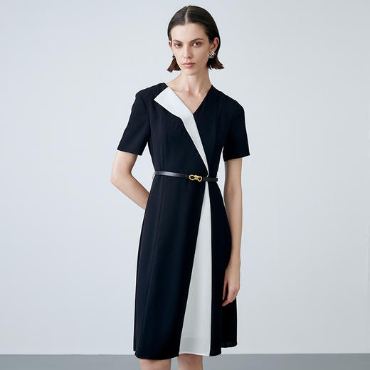 EITIE爱特爱夏新款气质大方通勤撞色收腰显瘦连衣裙7807517 商品图3