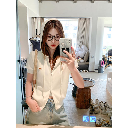 【169元任选2件】最后一波现货！3色短款针织连帽短袖T恤 商品图1