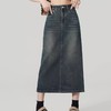 「DANMO水洗丹宁A字裙」高腰拉长腰线显高显瘦 开叉设计秀出长腿 立体裁剪简约百搭 商品缩略图0