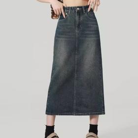 「DANMO水洗丹宁A字裙」高腰拉长腰线显高显瘦 开叉设计秀出长腿 立体裁剪简约百搭