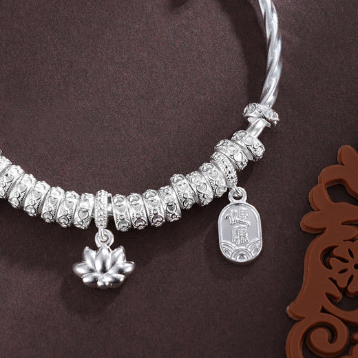 子佩集S999银【静水流莲】手镯【SZ009000】纯银手镯莲花平安腰缠万贯钱串盘缠盘缠2503 商品图3