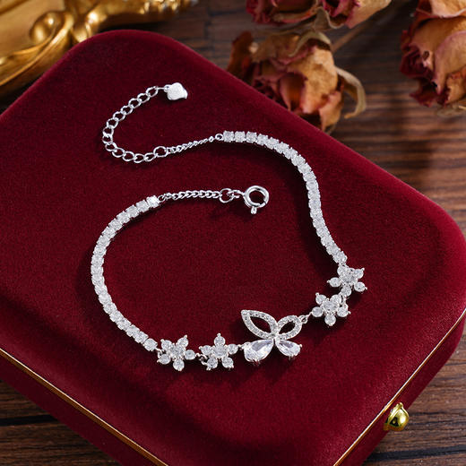 子佩集S925银【摘芳遇蝶】手链【YS01289】纯银时尚锆石蝴蝶花朵2503 商品图1