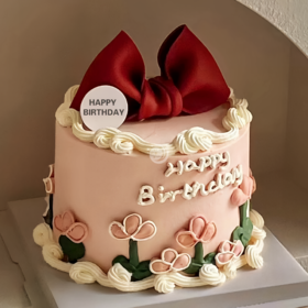 『莫奈田园』少女心翻糖蝴蝶结手绘女神生日蛋糕